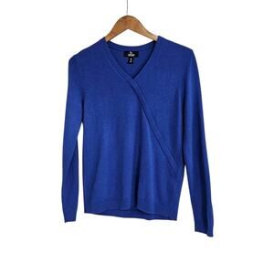 Lands End Blue Cashmere Faux Wrap V-neck Sweater Size Medium